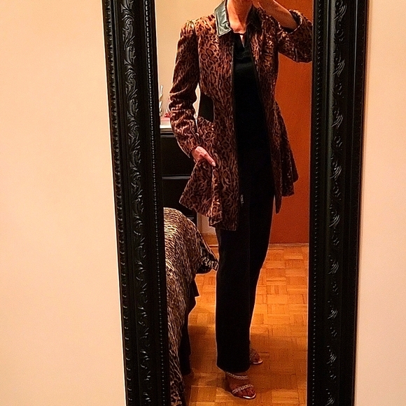 NWOT Faux-Fur Leopard Print Swing Coat, Faux-Leather Collar, Pockets! Peplum, S - Picture 17 of 17